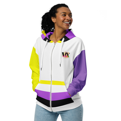 Sudadera con capucha y cremallera no binaria