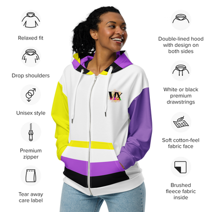 Sudadera con capucha y cremallera no binaria