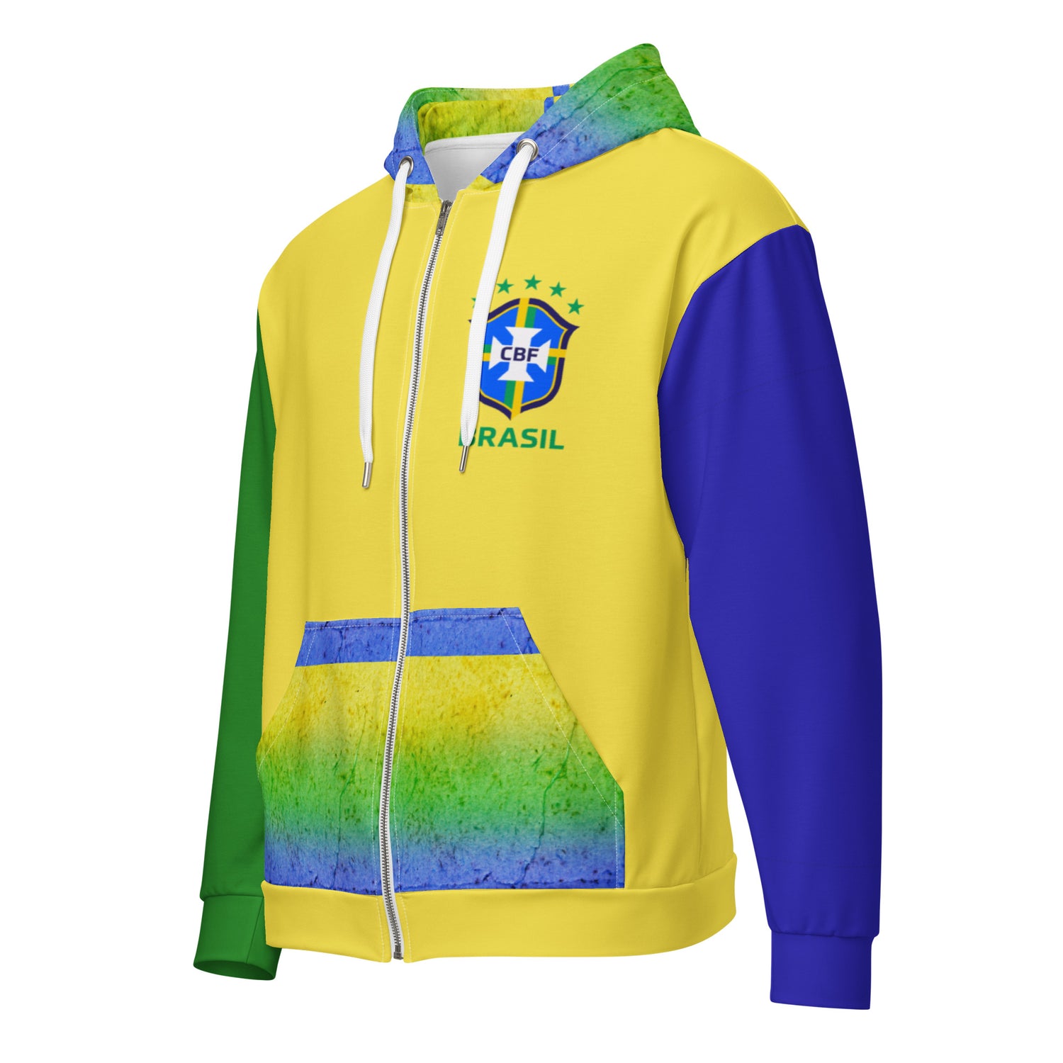 Brazil Flag Zip Hoodie – Soft Recycled Blend, Metal Zip &amp; Front Pockets | Statement Pride Wear by Voce Lindx