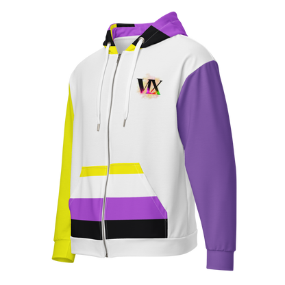 Sudadera con capucha y cremallera no binaria