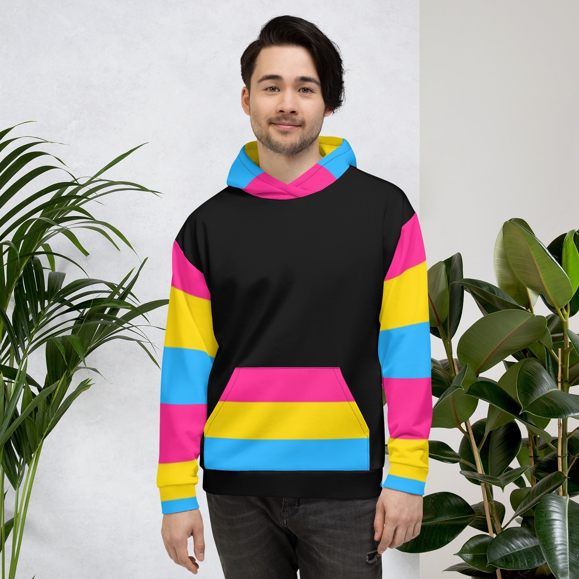 VOCE LINDX Pansexual Flag Hoodie – 95 % Recycled Polyester &amp; 5 % Spandex, Brushed Fleece, Flag Design