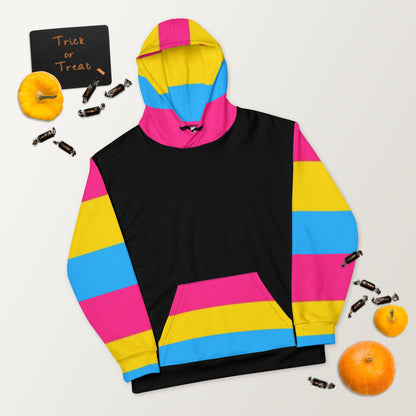 VOCE LINDX Pansexual Flag Hoodie – 95 % Recycled Polyester &amp; 5 % Spandex, Brushed Fleece, Flag Design