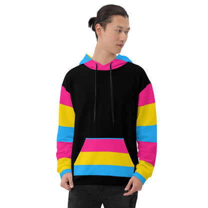 VOCE LINDX Pansexual Flag Hoodie – 95 % Recycled Polyester &amp; 5 % Spandex, Brushed Fleece, Flag Design