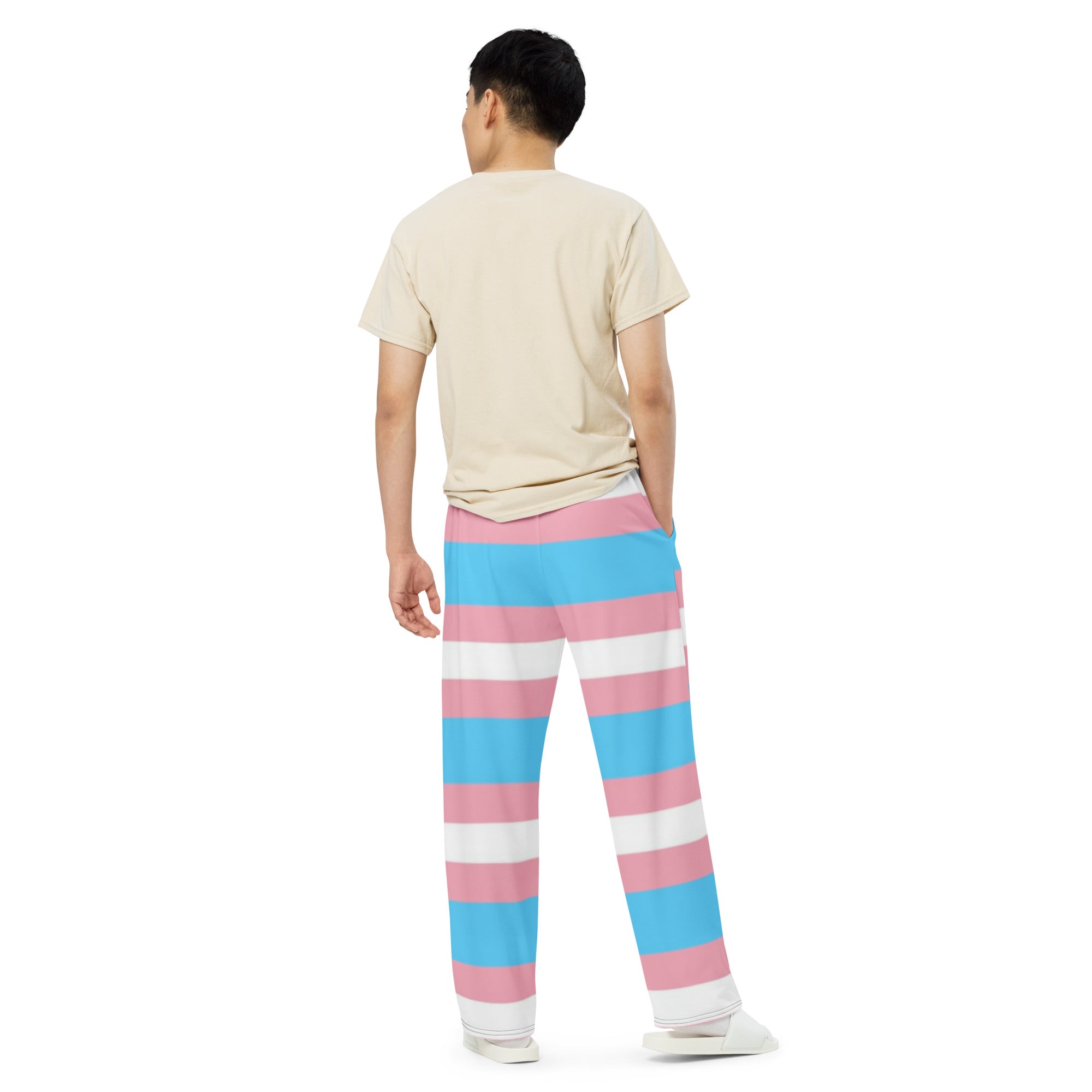 Transgender Pride Flag Wide-Leg Trousers – Comfortable, Bold &amp; Inclusive Fashion for All Identities
