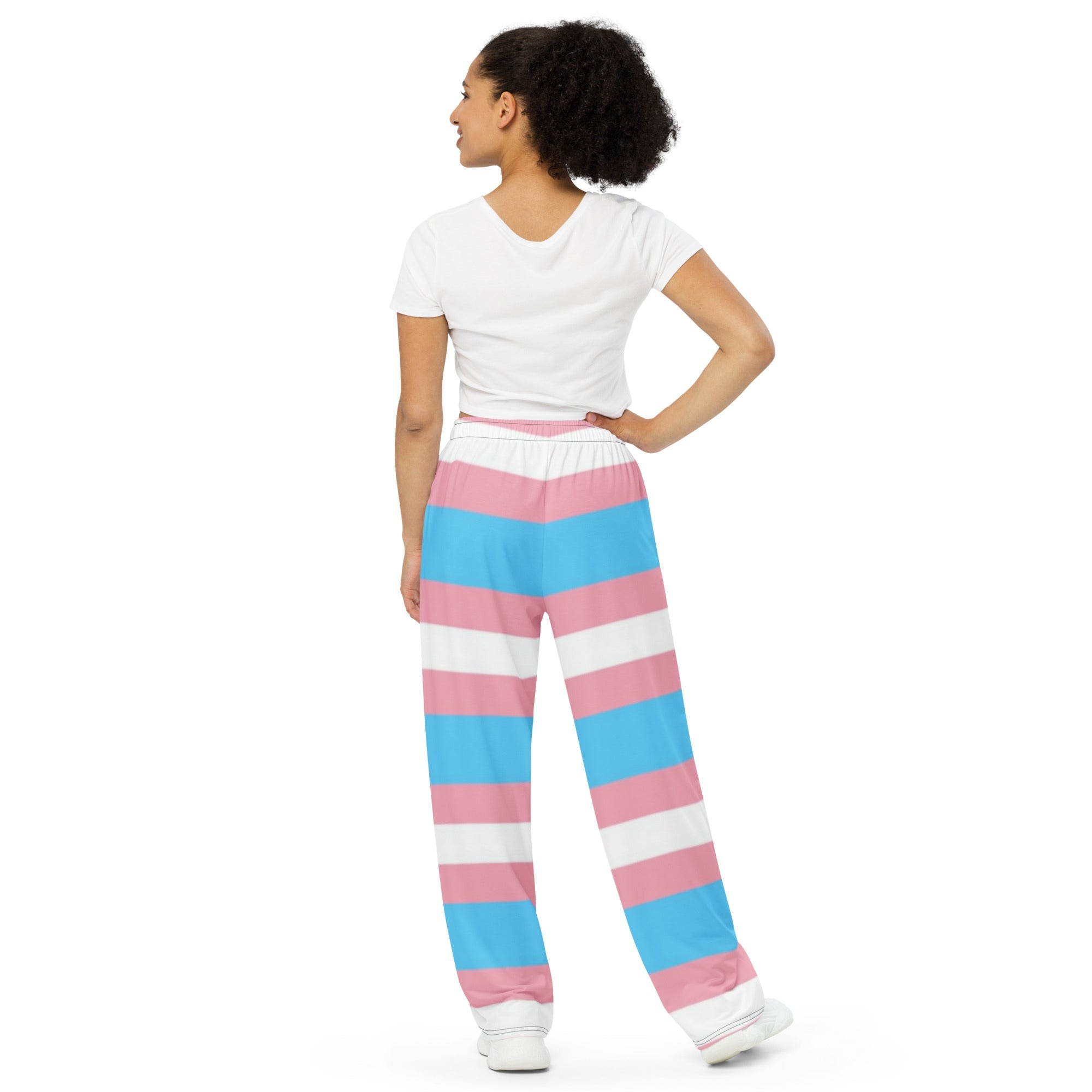 Transgender Pride Flag Wide-Leg Trousers – Comfortable, Bold &amp; Inclusive Fashion for All Identities