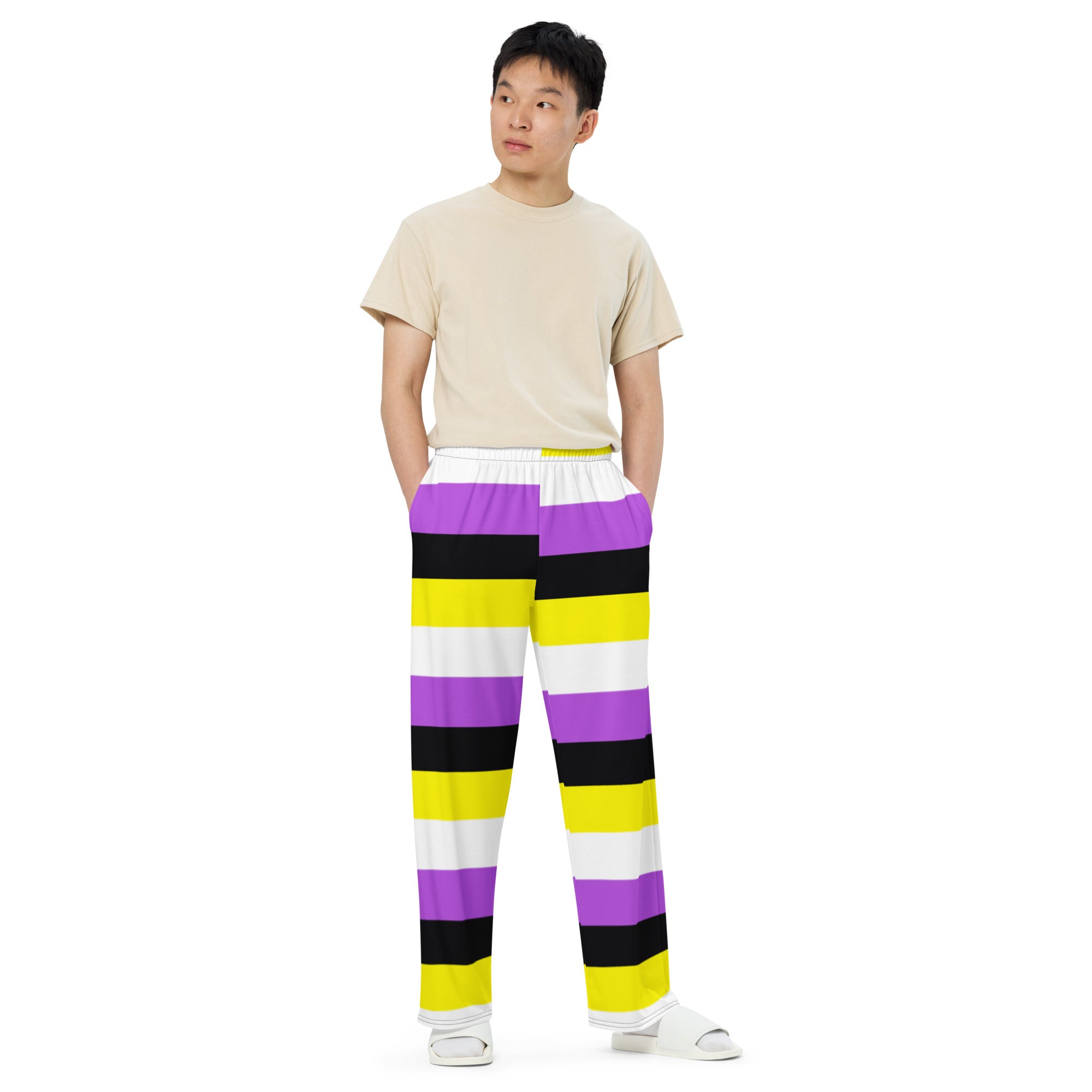 Non-Binary Pride Flag Wide-Leg Trousers – Bold, Comfortable and Inclusive Statement Pants