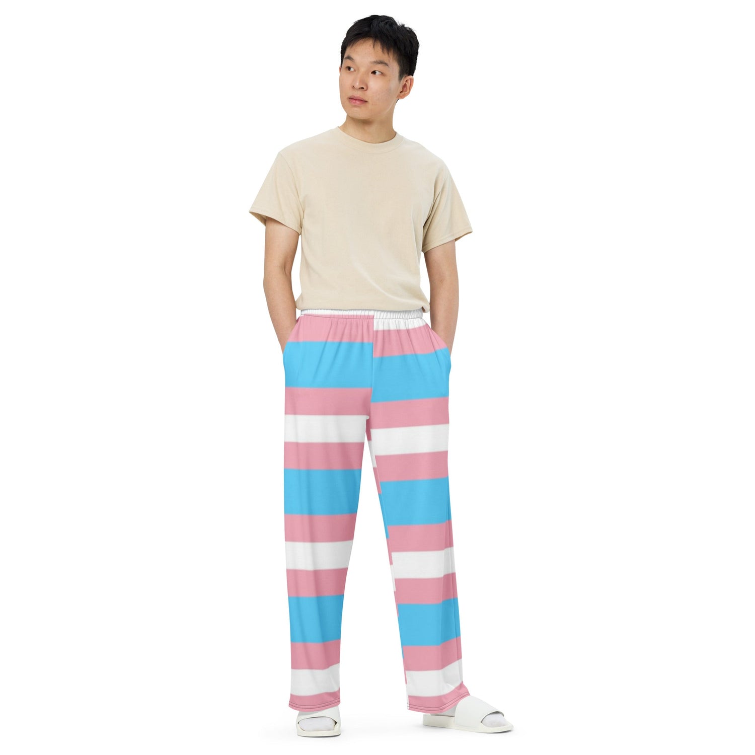 Transgender Pride Flag Wide-Leg Trousers – Comfortable, Bold &amp; Inclusive Fashion for All Identities