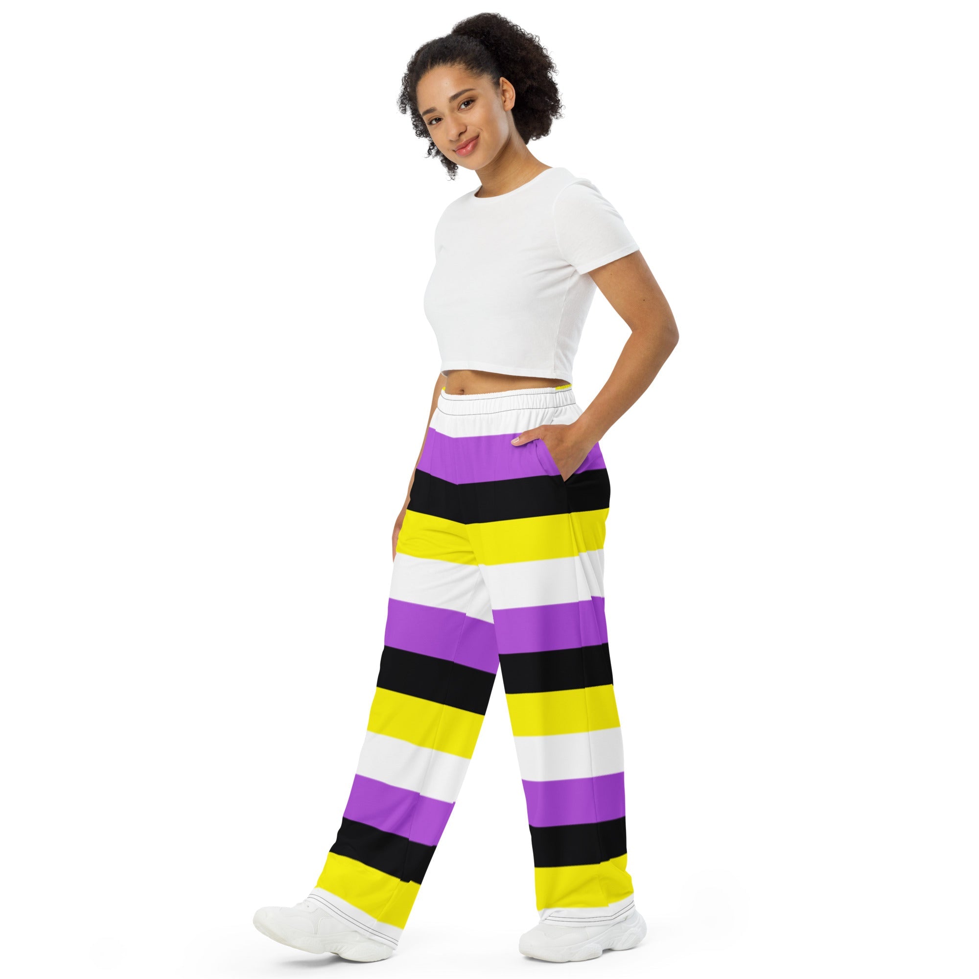 Non-Binary Pride Flag Wide-Leg Trousers – Bold, Comfortable and Inclusive Statement Pants