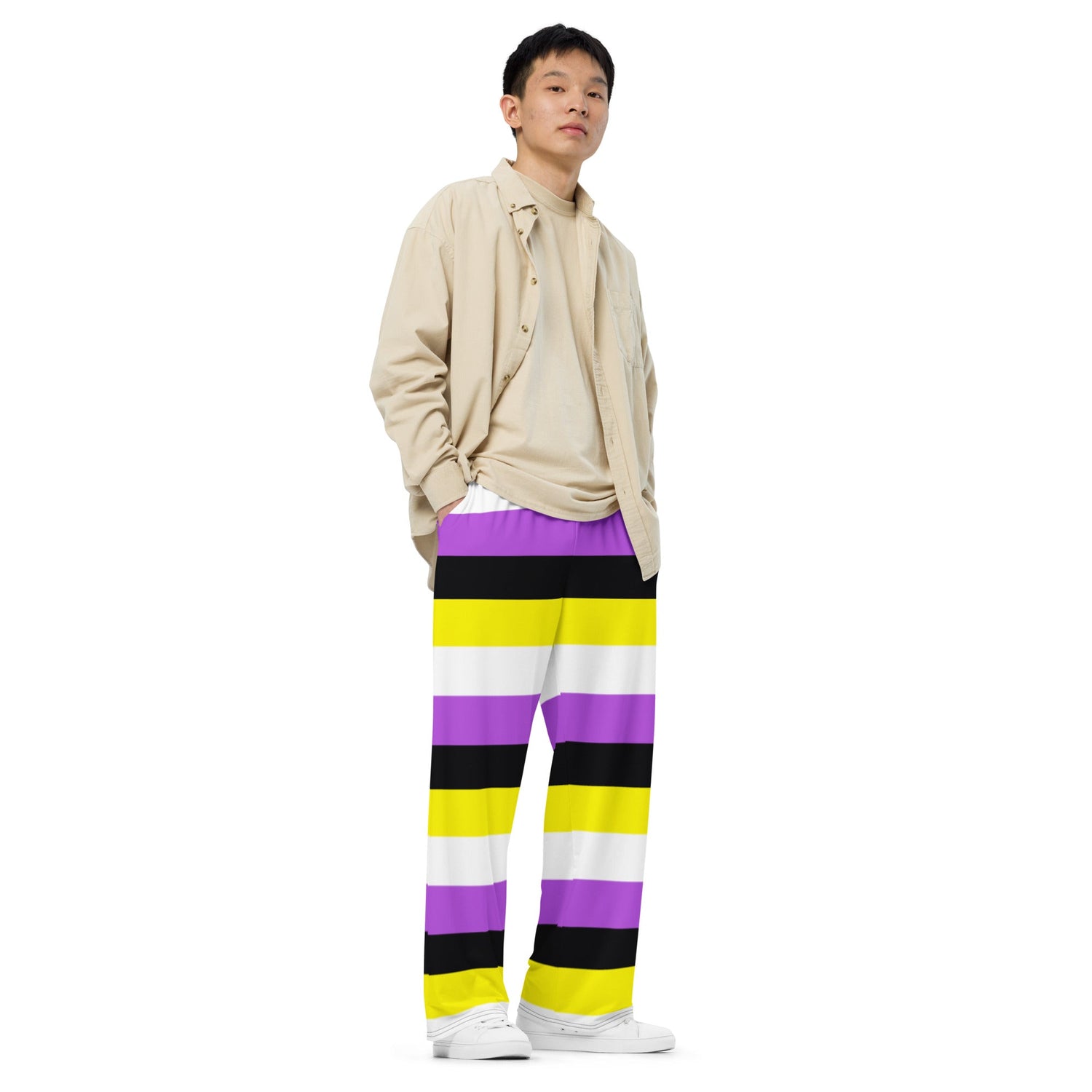 Non-Binary Pride Flag Wide-Leg Trousers – Bold, Comfortable and Inclusive Statement Pants