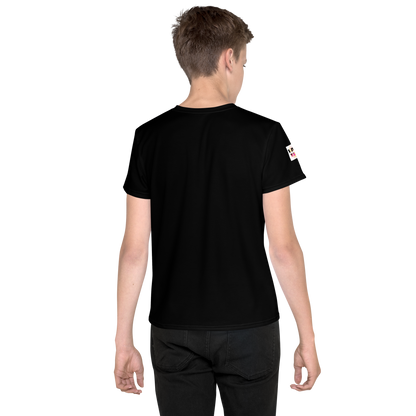 Camiseta juvenil cuello redondo negra flor rosa