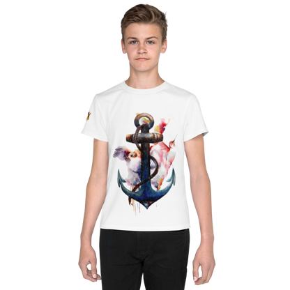 Camiseta juvenil cuello redondo ancla y colibrí
