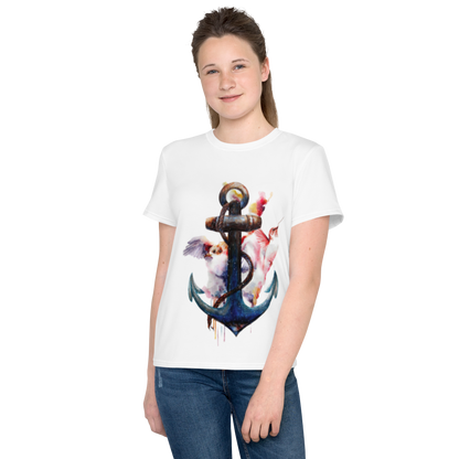 Camiseta juvenil cuello redondo ancla y colibrí