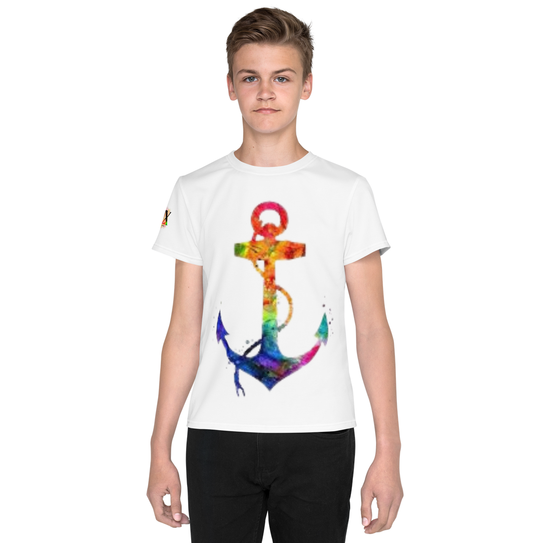 Camiseta juvenil cuello redondo flor rosa