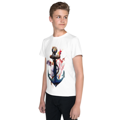 Camiseta juvenil cuello redondo ancla y colibrí