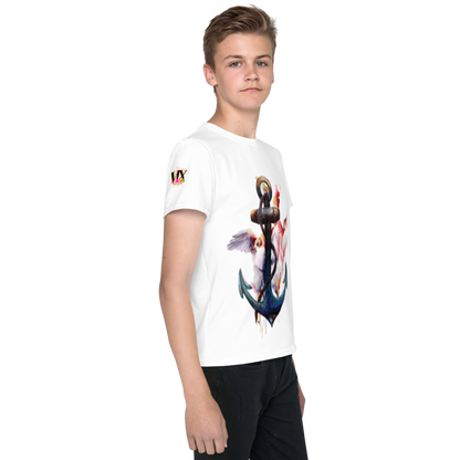 Camiseta juvenil cuello redondo ancla y colibrí