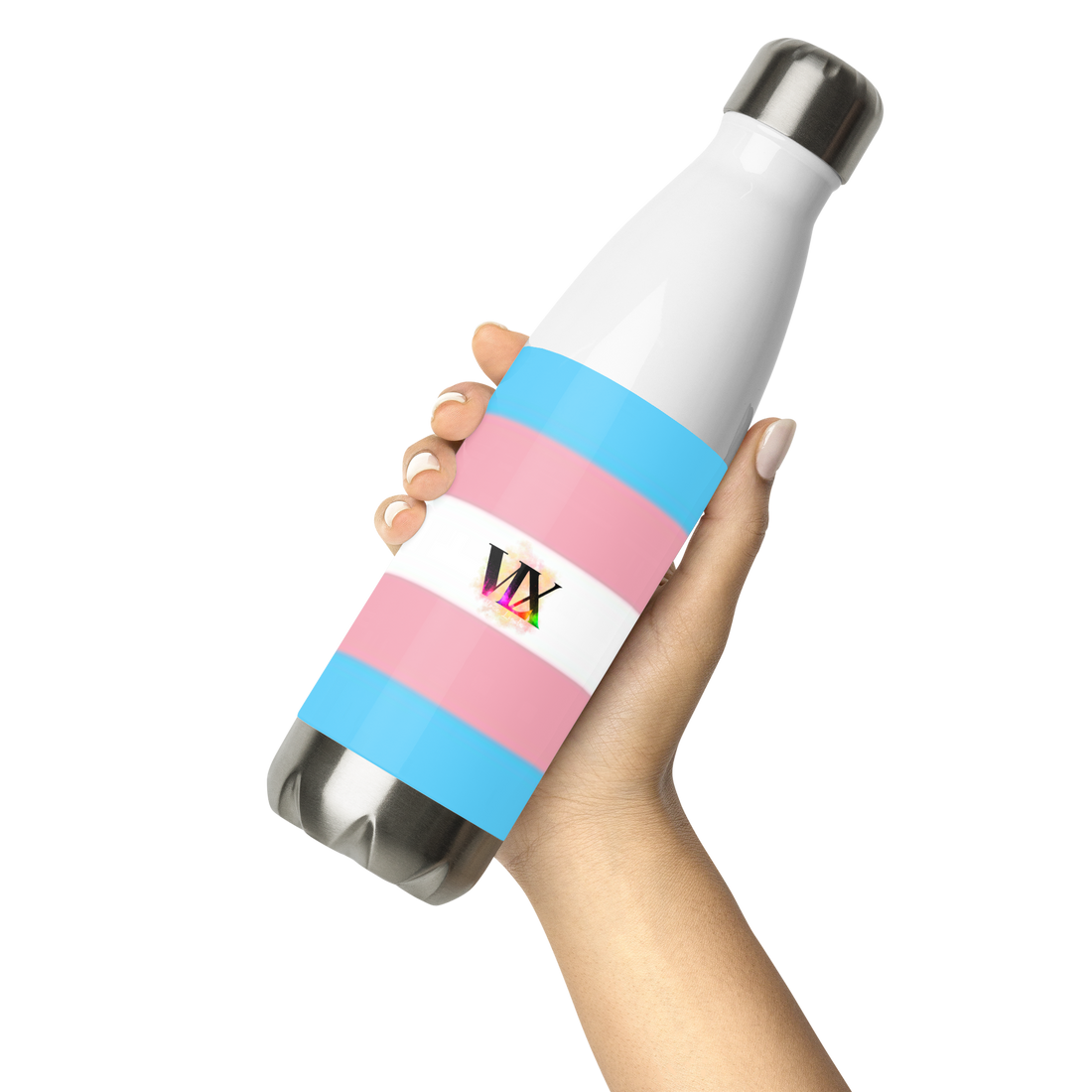 VOCE LINDX Transgender Flag Stainless Steel Water Bottle – 500ml Leak-Proof, Vacuum Insulated, BPA-Free