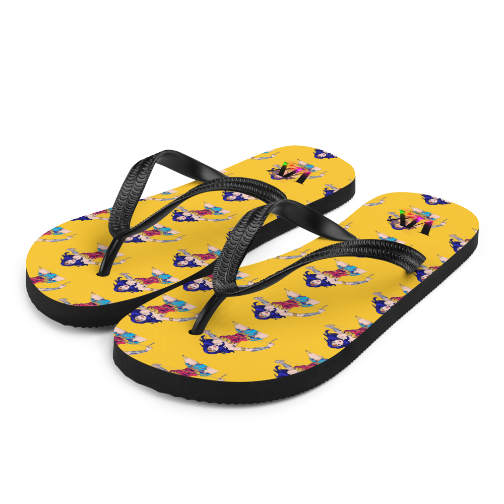 Chanclas Mujer Maravilla sobre fondo amarillo
