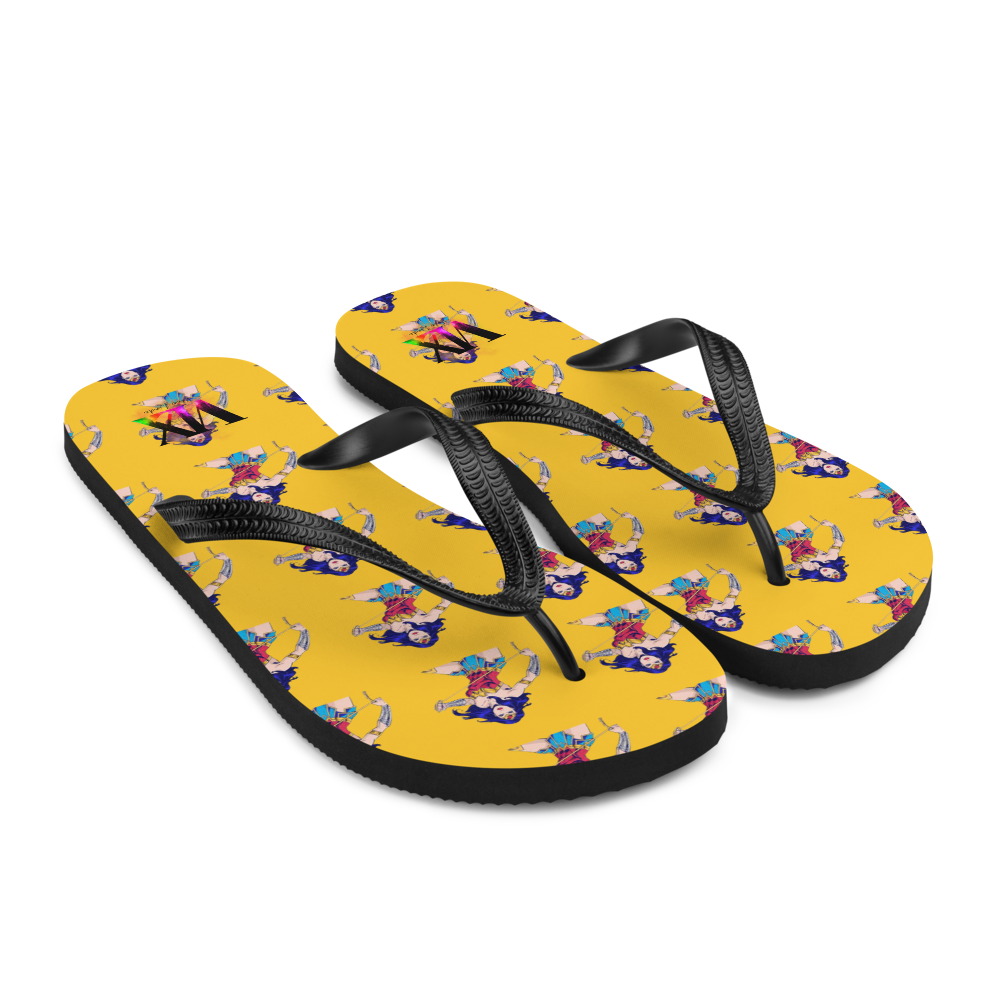 Chanclas Mujer Maravilla sobre fondo amarillo