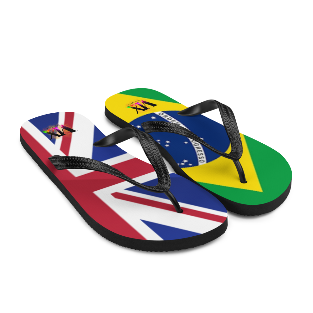 Brazil &amp; England Flag Flip-Flops – Cushioned Sole Sandals with Dual National Print | Comfortable Multicultural Footwear