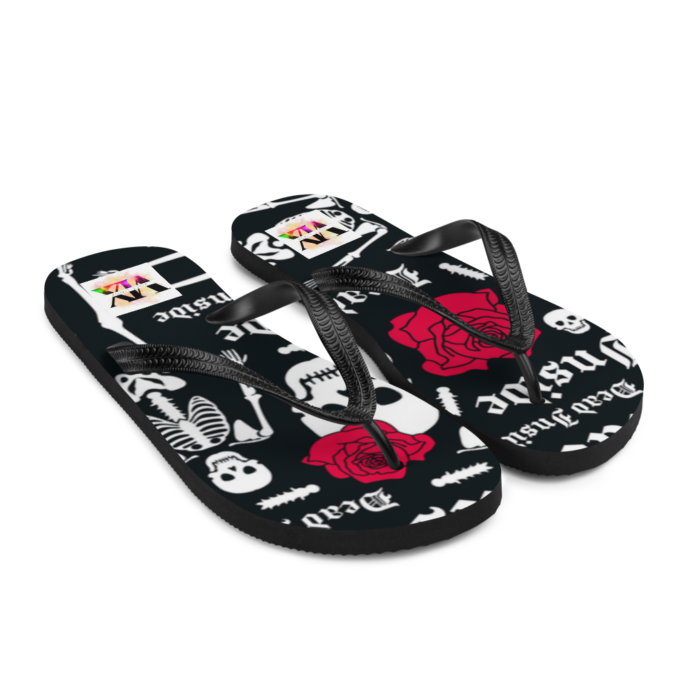 Flip Flops with Skeleton &amp; Rose Print – Dead Inside Style | Voce Lindx