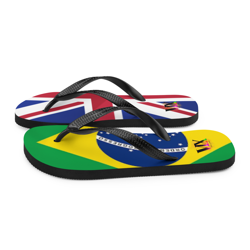 Brazil &amp; England Flag Flip-Flops – Cushioned Sole Sandals with Dual National Print | Comfortable Multicultural Footwear