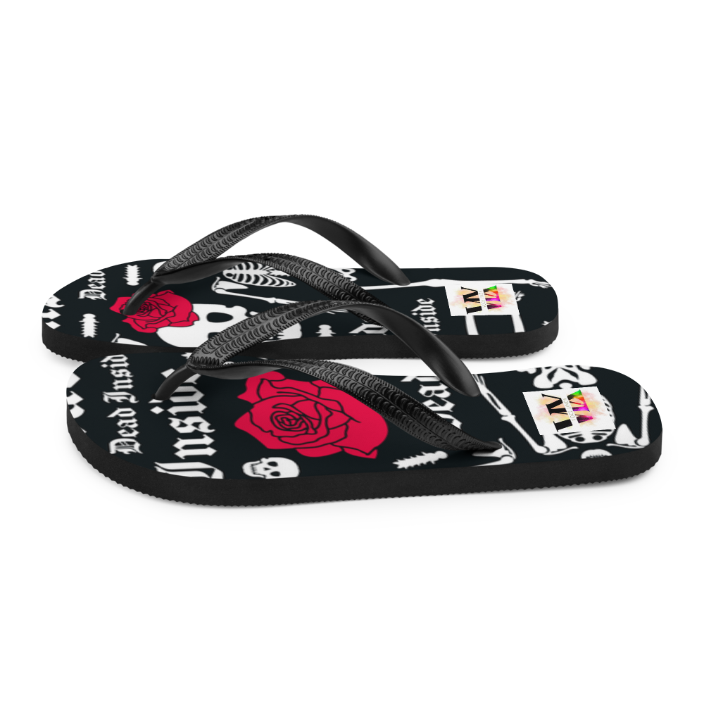 Flip Flops with Skeleton &amp; Rose Print – Dead Inside Style | Voce Lindx