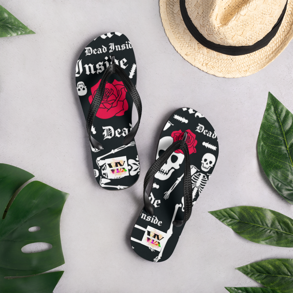 Flip Flops with Skeleton &amp; Rose Print – Dead Inside Style | Voce Lindx