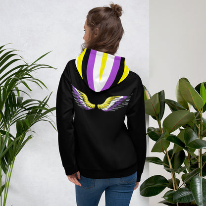“Gender Is Over” Non-Binary Pride Hoodie – Purple, Yellow, White &amp; Black | Inclusive Statement Style