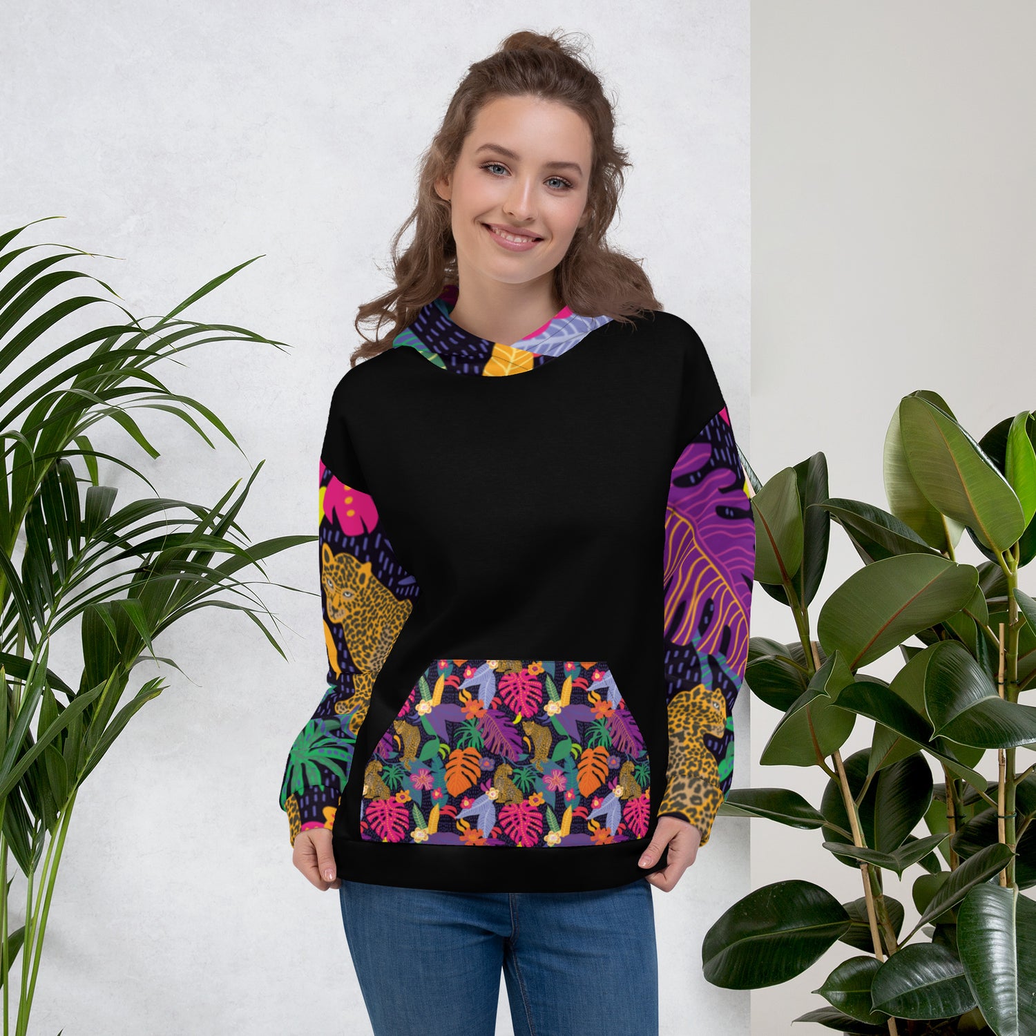 Floral Jaguar Hoodie – Colourful Print with Botanical Motifs | Bold &amp; Artistic Streetwear