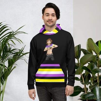 “Gender Is Over” Non-Binary Pride Hoodie – Purple, Yellow, White &amp; Black | Inclusive Statement Style