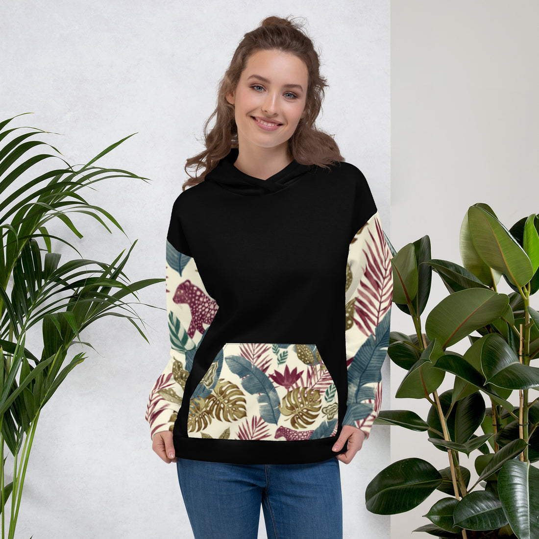Floral Print Hoodie – White Base with Delicate Botanical Pattern