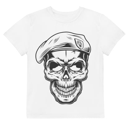 Camiseta juvenil cuello redondo calavera en boina