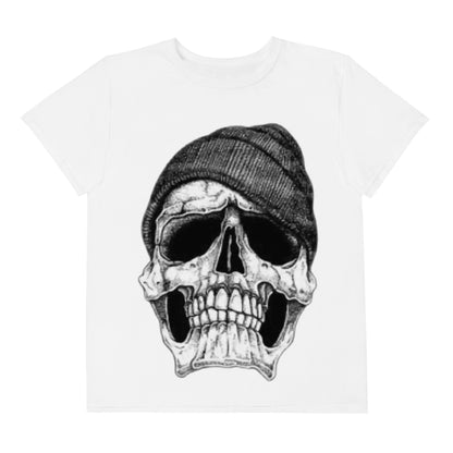 Camiseta juvenil cuello redondo calavera con gorra