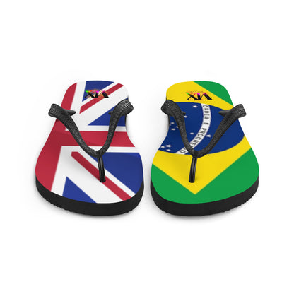 Brazil &amp; England Flag Flip-Flops – Cushioned Sole Sandals with Dual National Print | Comfortable Multicultural Footwear