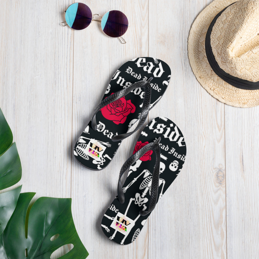 Flip Flops with Skeleton &amp; Rose Print – Dead Inside Style | Voce Lindx