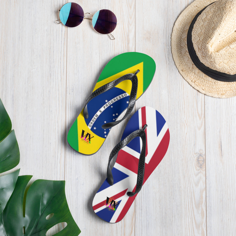 Brazil &amp; England Flag Flip-Flops – Cushioned Sole Sandals with Dual National Print | Comfortable Multicultural Footwear