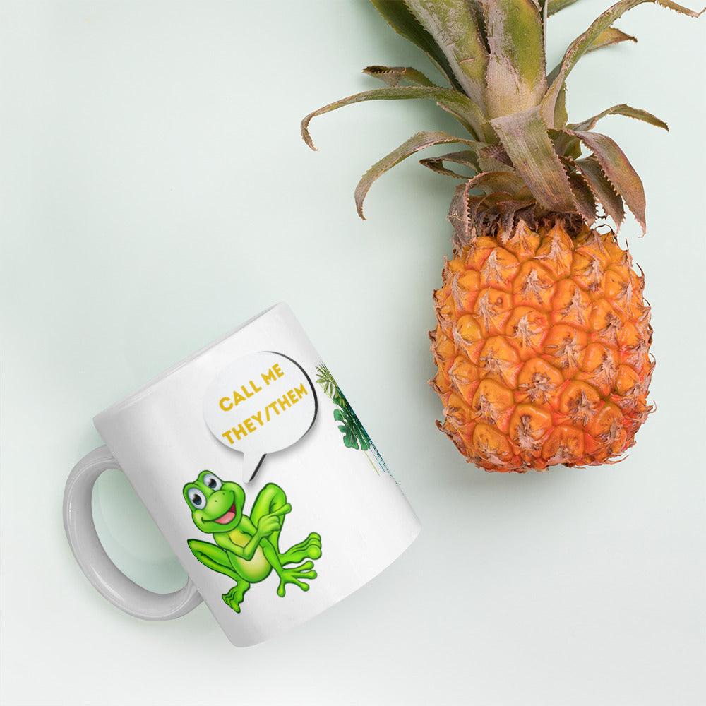 White Glossy Mug – Call Me They Them | Gender-Neutral Inclusive Mug