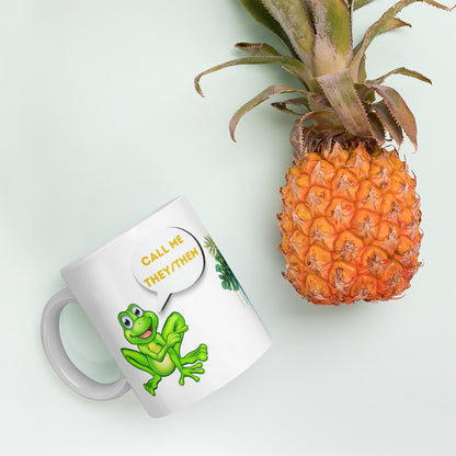 White Glossy Mug – Call Me They Them | Gender-Neutral Inclusive Mug